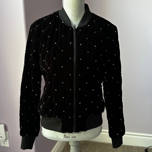 Parker Meredith Velvet Bomber Jacket With Rhinestones - Picture 2 of 11